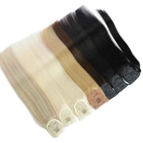 Extensiones de cabello humano con coleta para mujer, extensión de pelo liso de 14 