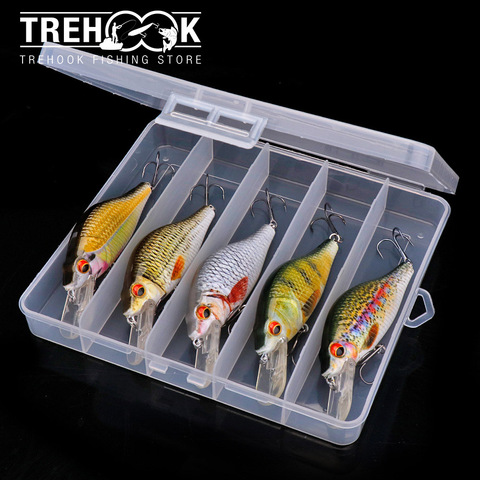 TREHOOK-Juego de Señuelos de Pesca, 5 uds. Pececillo flotante Wobblers, 5cm/7cm/9cm, señuelos Minnow, cebo duro para Lucio, Crankbaits, caja de aparejos de pesca ► Foto 1/6