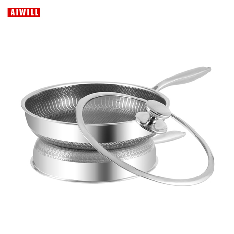 AIWILL-sartén antiadherente de acero de 28 cm con tapa, Cocina de Inducción sin recubrimiento, Universal de Gas, alta calidad, regalos de Navidad, 304 pisos ► Foto 1/6