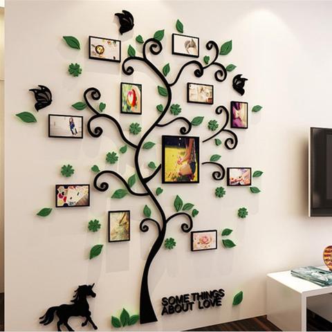 Marco de fotos en 3D pegatinas de pared acrílicas de árbol, pegatinas para pared de sofá, TV, innovador cristal acrílico, fondo decorativo # W0 ► Foto 1/6