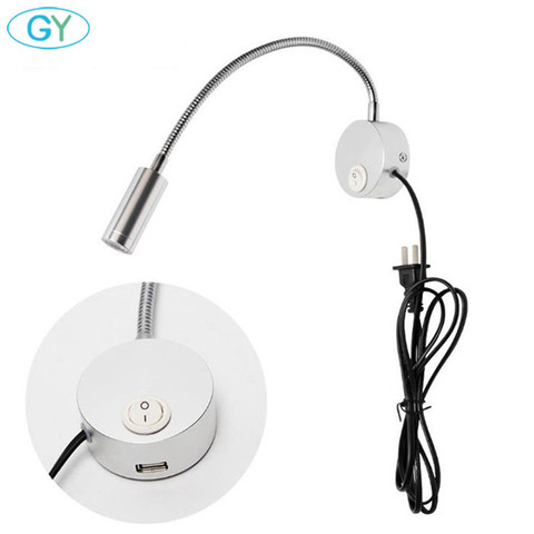 Apliques de pared enchufables, luz de lámpara de pared de lectura de cabecera LED USB, luz de pared con puerto de carga USB para sala de estar dormitorio, iluminación GY ► Foto 1/6