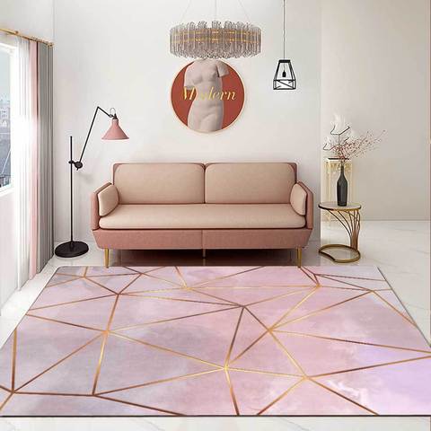 Alfombra para dormitorio y pie de cama moderna nórdica, Gris, Rosa, dorado, geométrica, para cocina y sala de estar, alfombrillas personalizadas ► Foto 1/6