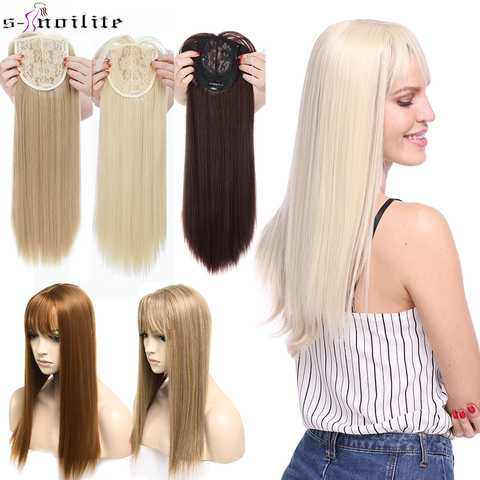 SNOILITE 17 pulgadas 3 Clips en una sola pieza extensión de pelo largo lacio extensión de pelo sintético Topper pieza de pelo con flequillo ► Foto 1/6