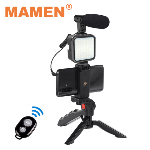 MAMEN-Grabación de Vídeo Vlog profesional con Mini trípode, Bluetooth, Control de selfi para cámara SLR, juego de grabación de teléfono inteligente ► Foto 1/6