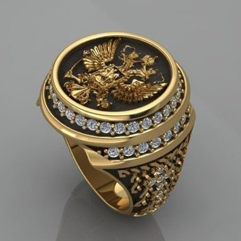 Anillo de oro para hombre, espíritu del imperio, Legión oriental romana, signo de águila de dos cabezas, espada de Santa Cruz, anillos de águila vikinga, joyería de Hip Hop ► Foto 1/6