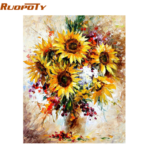 RUOPOTY marco amarillo girasol pintura Digital Diy por número de acrílico moderna pared arte pintura al óleo pintado a mano para el hogar ► Foto 1/6