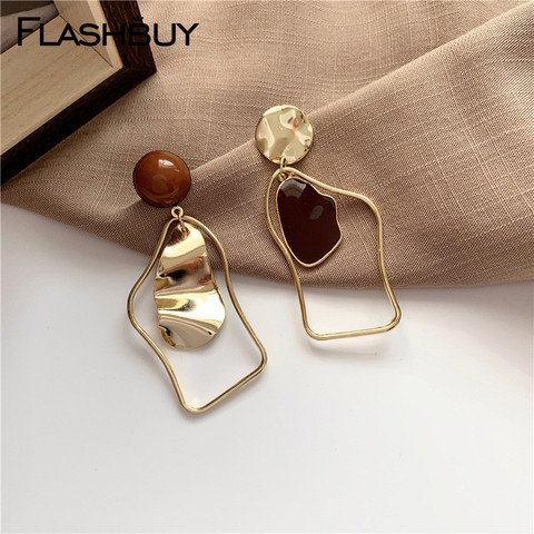 Flashbuy-pendientes colgantes irregulares de Metal dorado para mujer, aretes con estilo geométrico, joyería de moda, accesorios de boda 2022 ► Foto 1/6