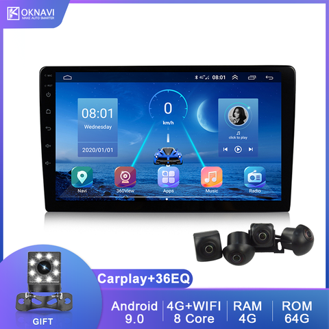 OKNAVI-Radio Multimedia Universal con GPS para coche, Radio con reproductor, navegador, estéreo, Android, 9 pulgadas, cámara HD 360, Carplay, DSP ► Foto 1/6