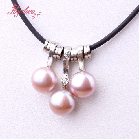 Natural de 3 Pc perlas de agua dulce, cuentas redondas de piedra colgante Chapado en plata collar de cuero para mujer Navidad Año nuevo regalo 17