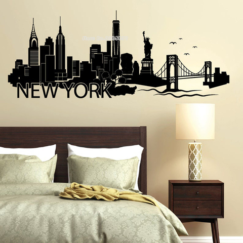 Calcomanía de pared con diseño de silueta de ciudad, pegatinas de vinilo con letras para decoración del hogar y la sala de estar, Nueva York, LL887 ► Foto 1/5