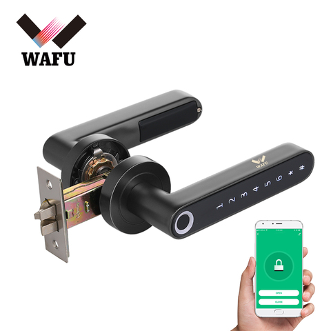 WAFU-cerradura de puerta inteligente con huella dactilar, WF-016, Bluetooth, con contraseña, aplicación de bloqueo, desbloqueo, entrada sin llave, funciona con iOS y Android ► Foto 1/6