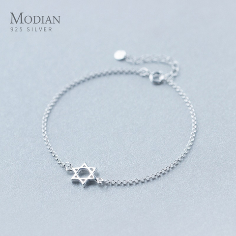 Modian-pulsera de cadena Simple para mujer, Plata de Ley 100% 925 auténtica, hexagrama y Estrella, accesorios de joyería delicada de plata 925 ► Foto 1/4