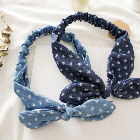 Denim de Orejas de conejo diademas las mujeres las niñas lindo agradable arco elástico anudado elástico pelo accesorios para el pelo bandas Scrunchie regalos ► Foto 1/5