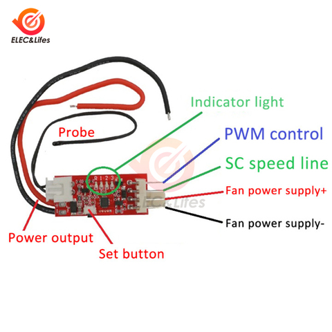 Controlador de velocidad de temperatura de apagado automático, miniventilador PWM de 4 cables, interruptor regulador de velocidad, CC de 12V ► Foto 1/5