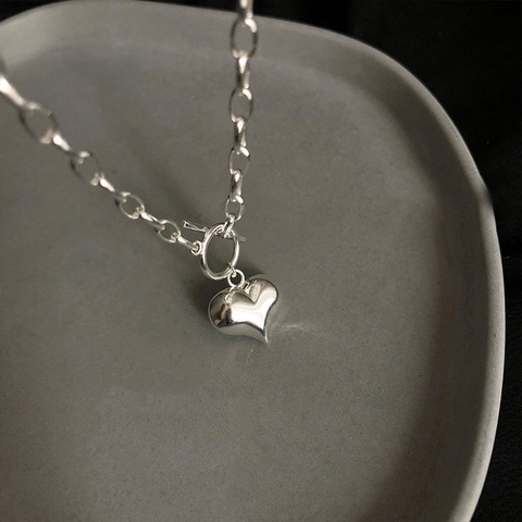 Collar con encanto en forma de corazón de amor para mujer, de Plata de Ley 925, con broche OT, cadena, Collar de plata tailandesa para mujer, regalos de joyería S-N612 ► Foto 1/6