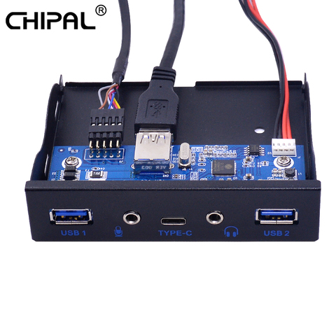 CHIPAL 5 puertos USB 3,1 TYPE-C Centro Spilitter USB3.0 USB-C Panel frontal de Audio HD con Cable de alimentación para PC de escritorio de 3,5 