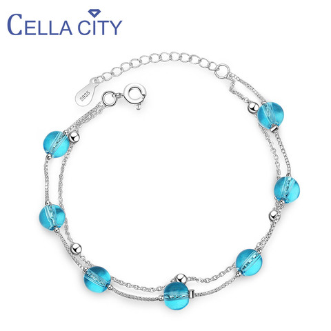 Cellacity-pulsera de Aguamarina de plata 925 para mujer, piedras preciosas redondas, joyería fina, estilo coreano, accesorio de compromiso para fiesta, regalos ► Foto 1/6