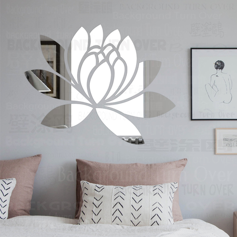 Pegatinas de espejo para decoración de baño, adhesivo de cuerpo completo 3D para pared, Mural de papel adhesivo con espejo en El Loto grande, pétalos de flores, R063 ► Foto 1/6