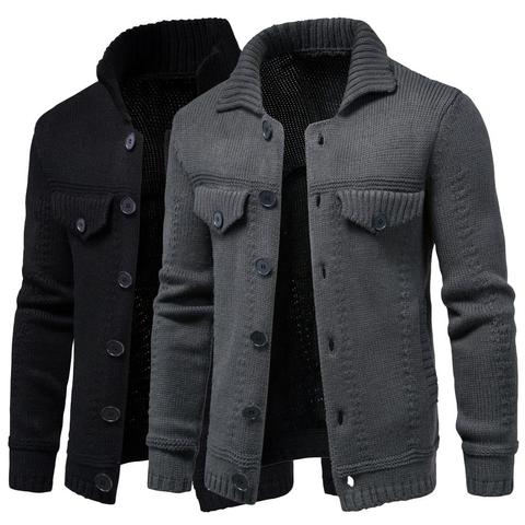 De invierno gruesa de los hombres suéter de punto chaqueta de manga larga chaqueta de lana de los hombres de la solapa de ropa Cardigan Jersey exterior ► Foto 1/6