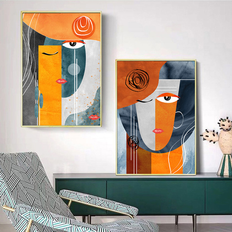 Pintura en lienzo de caras abstractas modernas para decoración del hogar, carteles e impresiones de imágenes artísticas para pared, sala de estar ► Foto 1/6