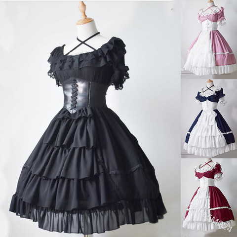 Vestido de fiesta Retro de Lolita para niñas, Encaje Vintage de Fiesta Medieval, gótico, manga acampanada, princesa del palacio, Cosplay ► Foto 1/5