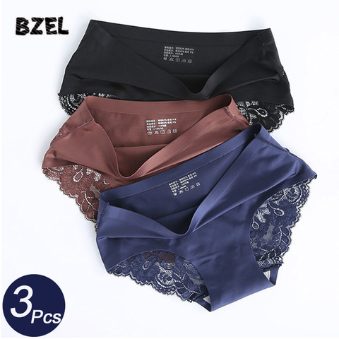 BZEL 3 unids/lote sin mujer hueco fuera bragas conjunto de ropa interior confort Braguita de encaje bajo aumento mujer Panty deportivo de señora ropa interior ► Foto 1/6