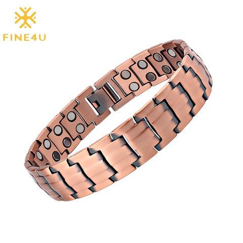 FINE4U-pulsera magnética de cobre puro para hombre, brazalete con imán de 99.99% puro, Estilo Vintage, 3500 ► Foto 1/6