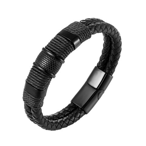 Pulsera de cuero genuino, doble capa 19/20/21/23cm, Color dorado/Negro, joyas especiales para hombre, regalo de Año Nuevo, gran descuento ► Foto 1/1