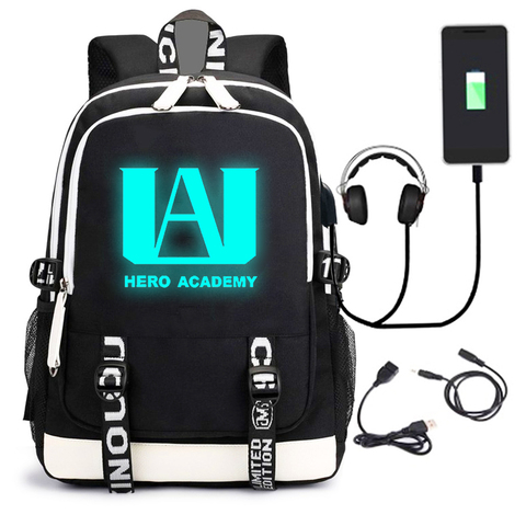 Mochila luminosa de My Hero Academia con puerto de carga USB, mochila de estudiante de la escuela, mochila para portátil de viaje, accesorio de Cosplay ► Foto 1/2