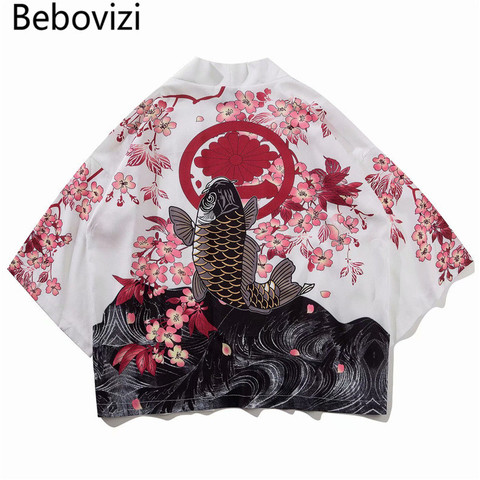 Bebovizi-Kimono estilo japonés Crane Koi Tokyo, ropa de calle, Haori, cárdigan, bata de chica de Japón, ropa de Anime dragón chino ► Foto 1/6