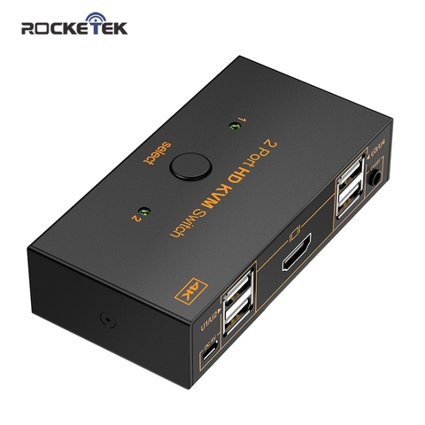 Rocketek KVM Switch USB 2,0 compatible con HDMI 4K Splitter de la Impresora Ratón Teclado Compartir Switcher Box Adaptador de Controlador de Ordenador ► Foto 1/6