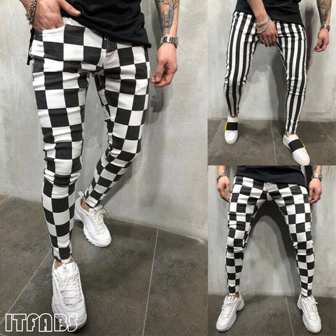 Hirigin 2022 nuevos de la moda del verano de los hombres Slim cómodo rayas cuadros blanco y negro pantalones pitillo Casual hombres ropa ► Foto 1/6