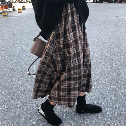 Falda Midi japonesa nuevos de Invierno para mujer, falda a cuadros de cintura alta, faldas largas de estilo coreano Ulzzang ► Foto 1/6