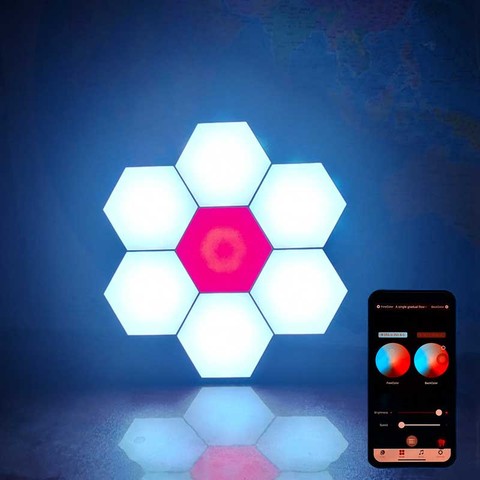 Luces cuánticas modulares con Control por aplicación Bluetooth, ensamblaje DIY de luces cuánticas hexagonales, decoración de pared con costuras gratis, lámparas inteligentes ► Foto 1/6