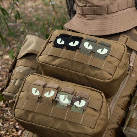 Parche táctico de ojos de gato, parche de combate militar que brilla en la oscuridad, apliques de etiqueta, insignia con hebilla de bucle para casco, bolsa, chaqueta, uniforme, 1 par ► Foto 1/6