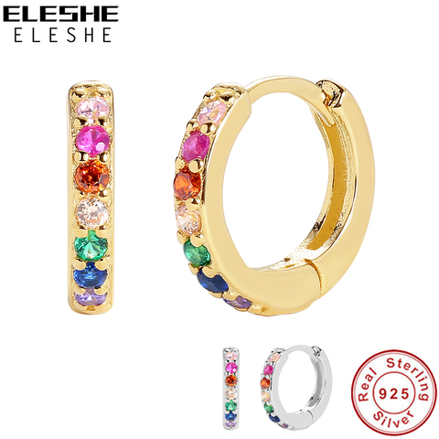 ELESHE-pendientes de aro de Plata de Ley 925 con Zirconia cúbica chapada en oro de 18K, para mujeres ► Foto 1/6