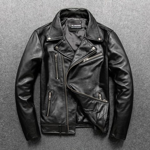 Chaqueta de cuero vacuno negro para hombre, ropa de estilo de motorista, abrigo de cuero genuino a la moda, calidad, envío gratis, 2022 ► Foto 1/5