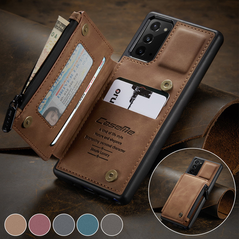 Funda de cuero para teléfono móvil Samsung, carcasa trasera con cremallera para tarjeta de crédito, para iPhone 12 11 Pro XS Max, A51 A71 Note 20 S20 Ultra Plus ► Foto 1/6