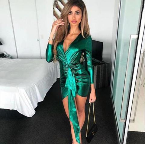 2022 abrigo de primavera Bodycon vendaje Vestidos de las mujeres con cuello en V profundo Mini vestido Sexy elegante colorido verano verde vestido de fiesta Vestidos ► Foto 1/6