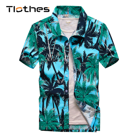 Camisetas hawaianas para hombre, camiseta de manga corta con estampado de palmeras y botones, camiseta de playa informal, 26 colores, talla grande 5XL ► Foto 1/5