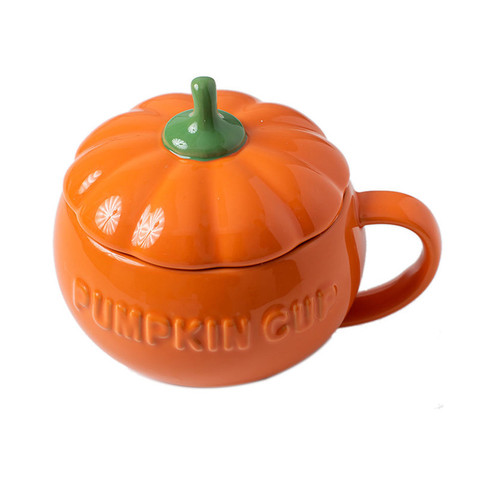 Tazas de café creativas de calabaza, taza de leche de cerámica con tapa, para desayuno, avena, Yogurt, regalo divertido de Halloween, 300ml/500ml ► Foto 1/5