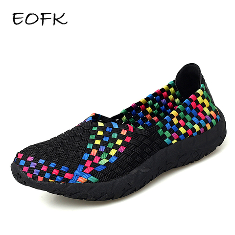 EOFK-mocasines planos hechos a mano para mujer, zapatillas de deporte tejidas, transpirables, suaves, informales, cómodos, para verano, 2022 ► Foto 1/6