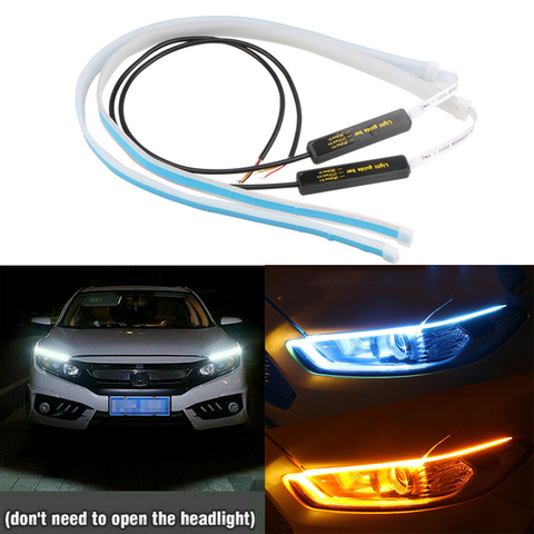 Uds ultrafino coches DRL LED luces de circulación diurna Hite señal amarillo LED Flexible tira de LED para faros ► Foto 1/6