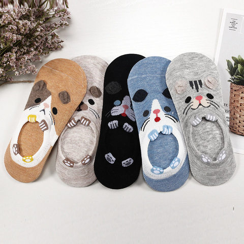 Calcetines de estilo Harajuku para mujer, calcetín corto, divertido, para otoño, gato, perro, conejo, Panda, lote de 5 pares ► Foto 1/6