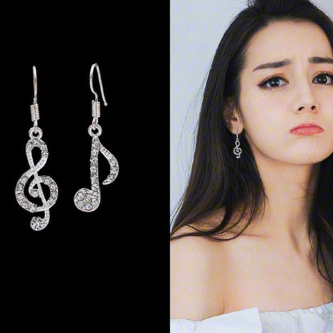 Pendientes colgantes románticos y elegantes para mujer y niña, con diamantes de imitación, notas musicales asimétricas, joyería de Color plata para fiesta y boda ► Foto 1/5