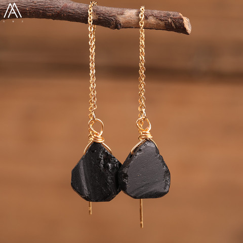 Pendientes colgantes de turmalina negra para mujer, aretes, abalorios, amatista cuarzo, gancho, joyería ► Foto 1/5