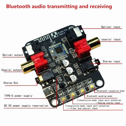 DAC Board-transmisor receptor 2 en 1, adaptador inalámbrico Bluetooth 5,0, Digital Coaxial óptico de 3,5 MM, Audio estéreo de 24 bits, 192K ► Foto 1/5