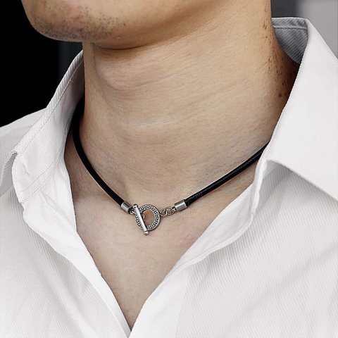 Collar de cuero negro sencillo y fino para hombre, cuerda trenzada, cierre de palanca único, regalo de moda bisutería DN128, 4mm ► Foto 1/6