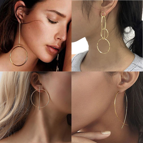 Exageradas pendientes colgantes Punk para mujeres de gran círculo personalidad mujer oreja de oro de la joyería de Color 2022 tendencia pendientes de Metal boucle ► Foto 1/6