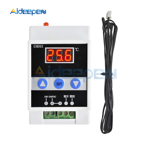 Termorregulador LED Digital de carril de guía DIN, controlador de temperatura con Sensor de temperatura, calefacción/refrigeración, AC 90V-250V ► Foto 1/6